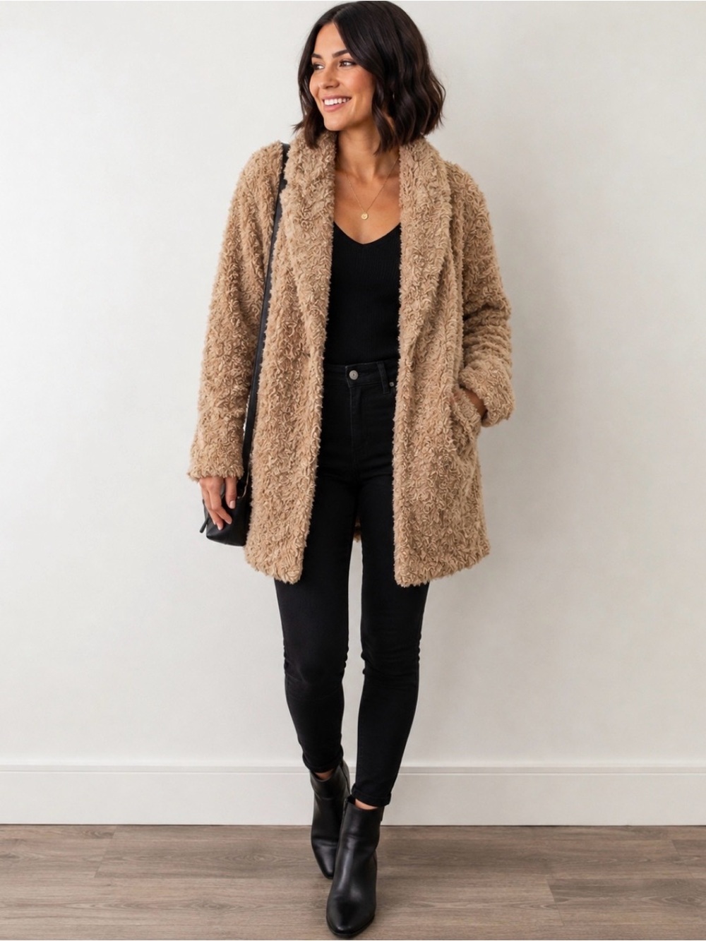 Philosophy 1 Button Shaggy Faux Fur Jacket Cozy Clean Girl Boho Minimalist Chic
